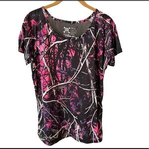 Muddy Girl pink camo top with mesh back insert